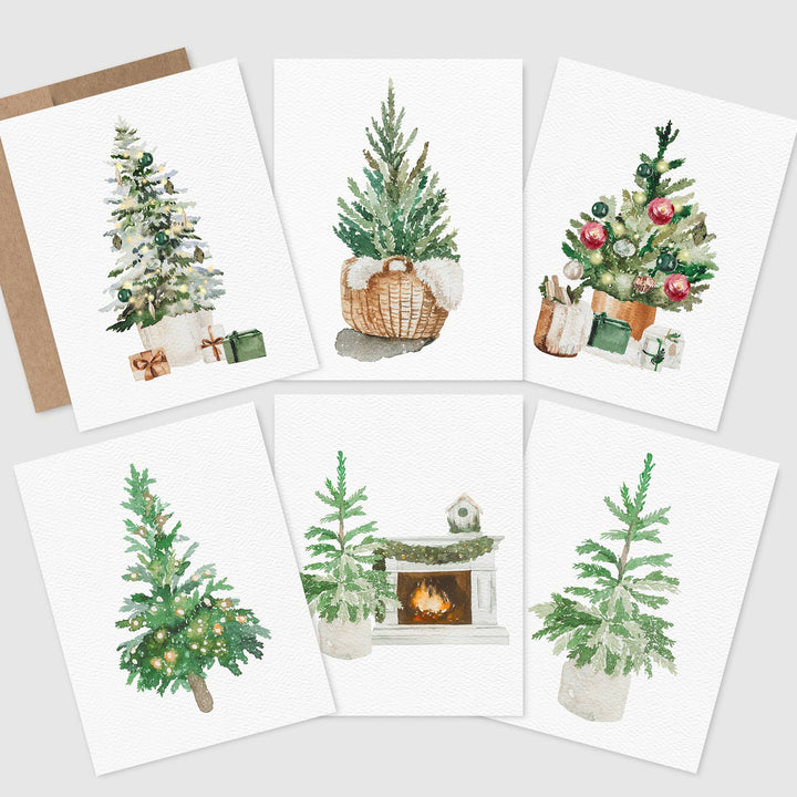 Blue Thistle - Boxed Set of 6 or 12 Holiday Greeting Cards, Christmas Trees: Boxed set of 6 cards