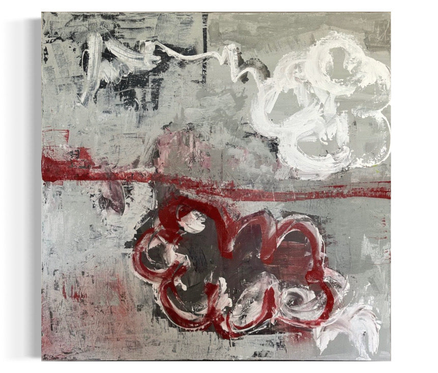 Art Untitled (10) 36 x 36 (Gray/Red/White Flwr)