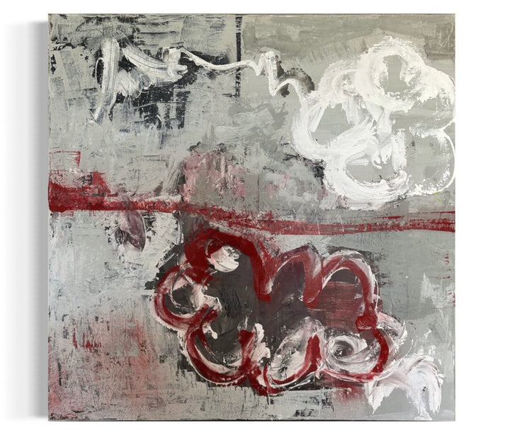 Art Untitled (10) 36 x 36 (Gray/Red/White Flwr)
