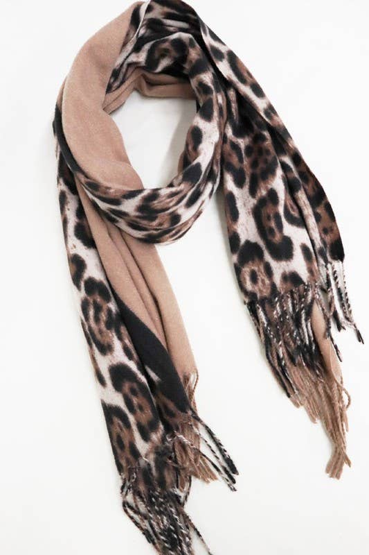 Half Leopard and Half Solid Oblong Scarf