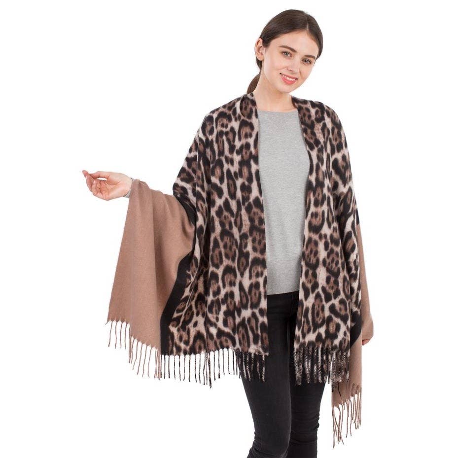Half Leopard and Half Solid Oblong Scarf