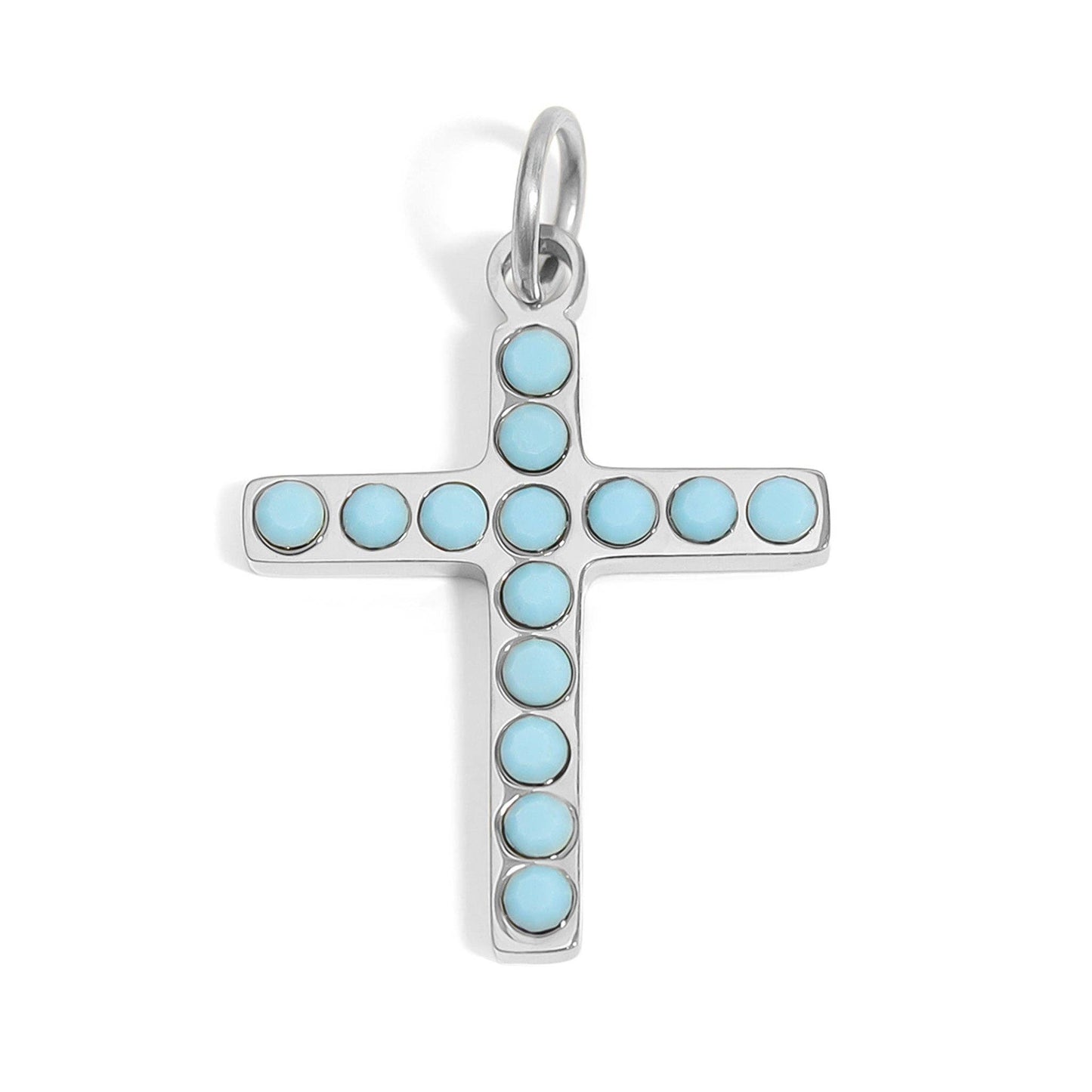 WJW - 18K Gold PVD Stainless Steel Turquoise Stone Cross Charm