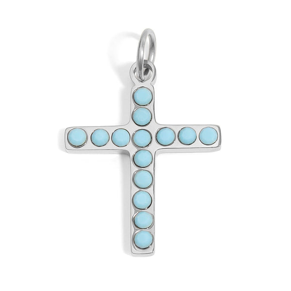 WJW - 18K Gold PVD Stainless Steel Turquoise Stone Cross Charm