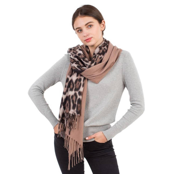 Half Leopard and Half Solid Oblong Scarf