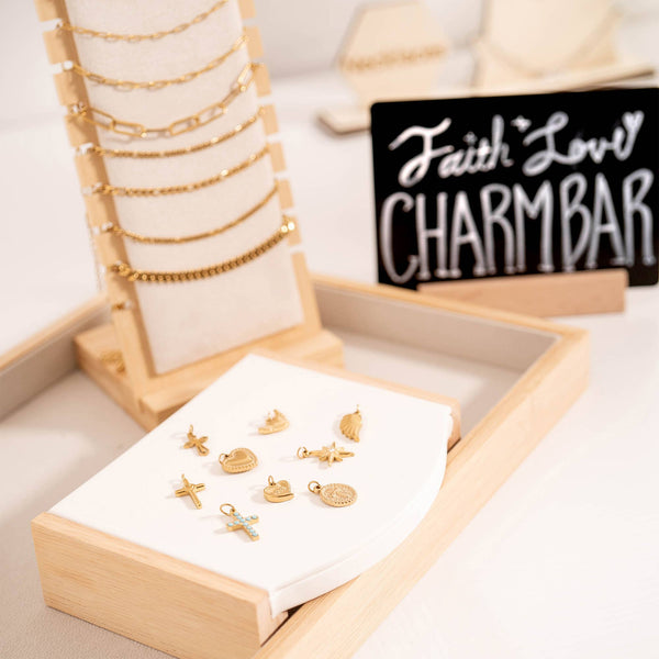 WJW - 18K Gold PVD Stainless Steel Turquoise Stone Cross Charm