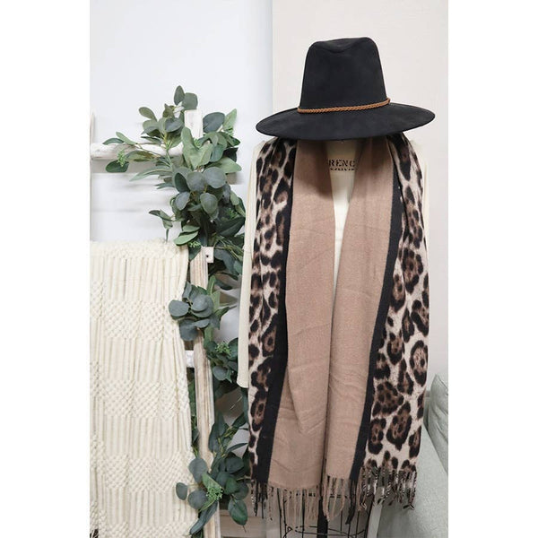 Half Leopard and Half Solid Oblong Scarf