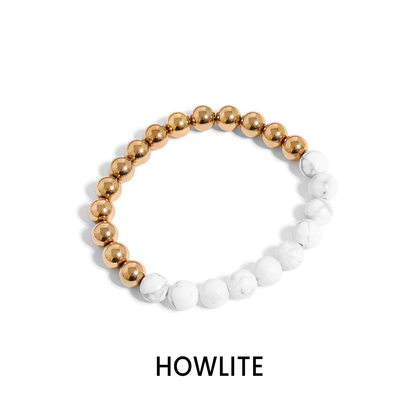 WJW - 18K Gold PVD Stainless Steel Semi Precious Beaded Stretch Bracelets / SBB0355