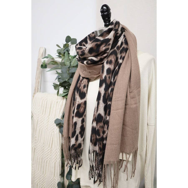 Half Leopard and Half Solid Oblong Scarf