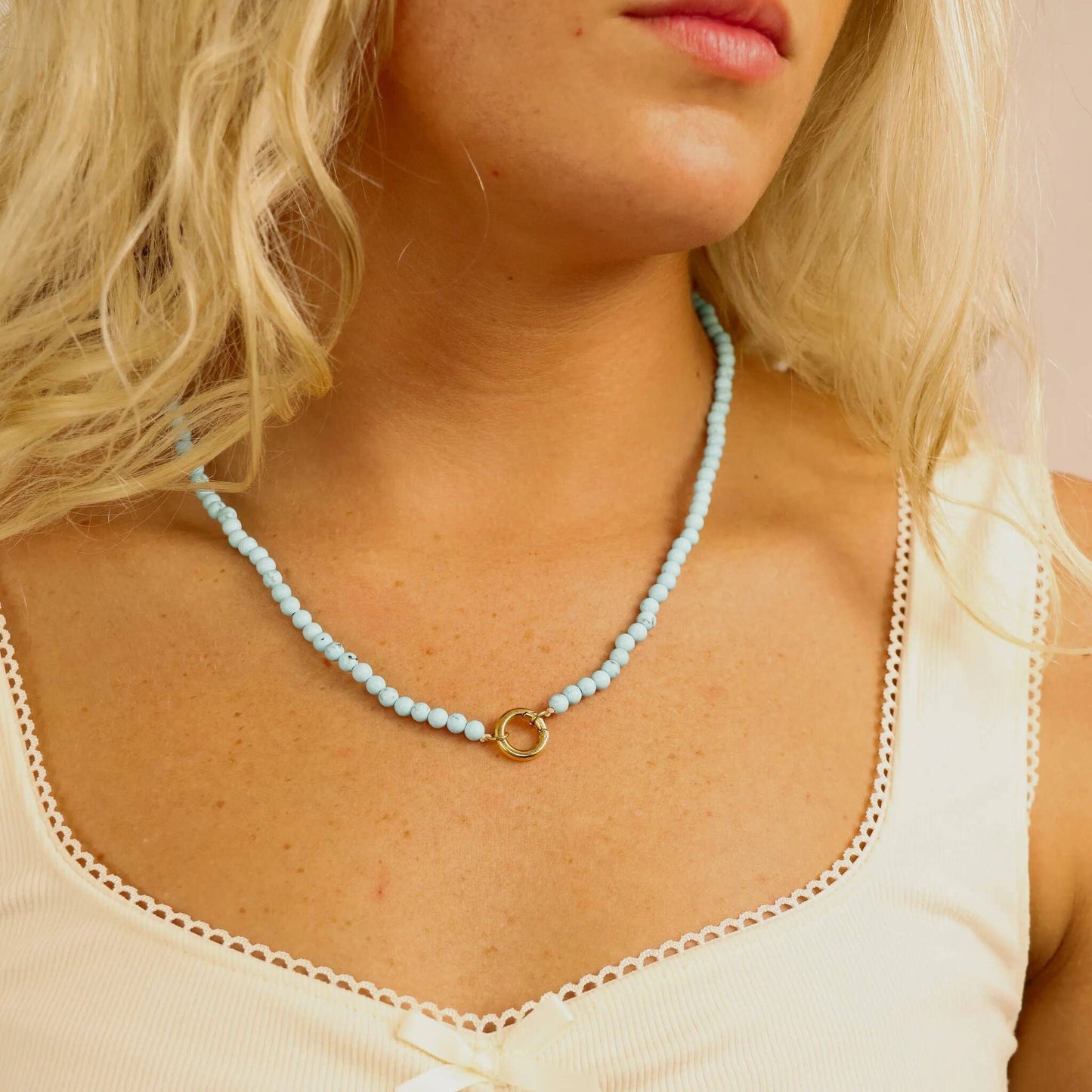 WJW - Semi Precious Natural Stone Charm Keeper Necklace