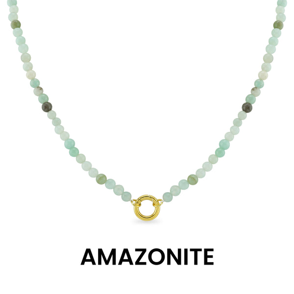 WJW - Semi Precious Natural Stone Charm Keeper Necklace