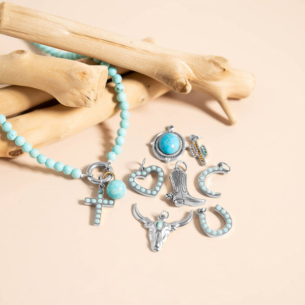 WJW - 18K Gold PVD Stainless Steel Turquoise Stone Cross Charm